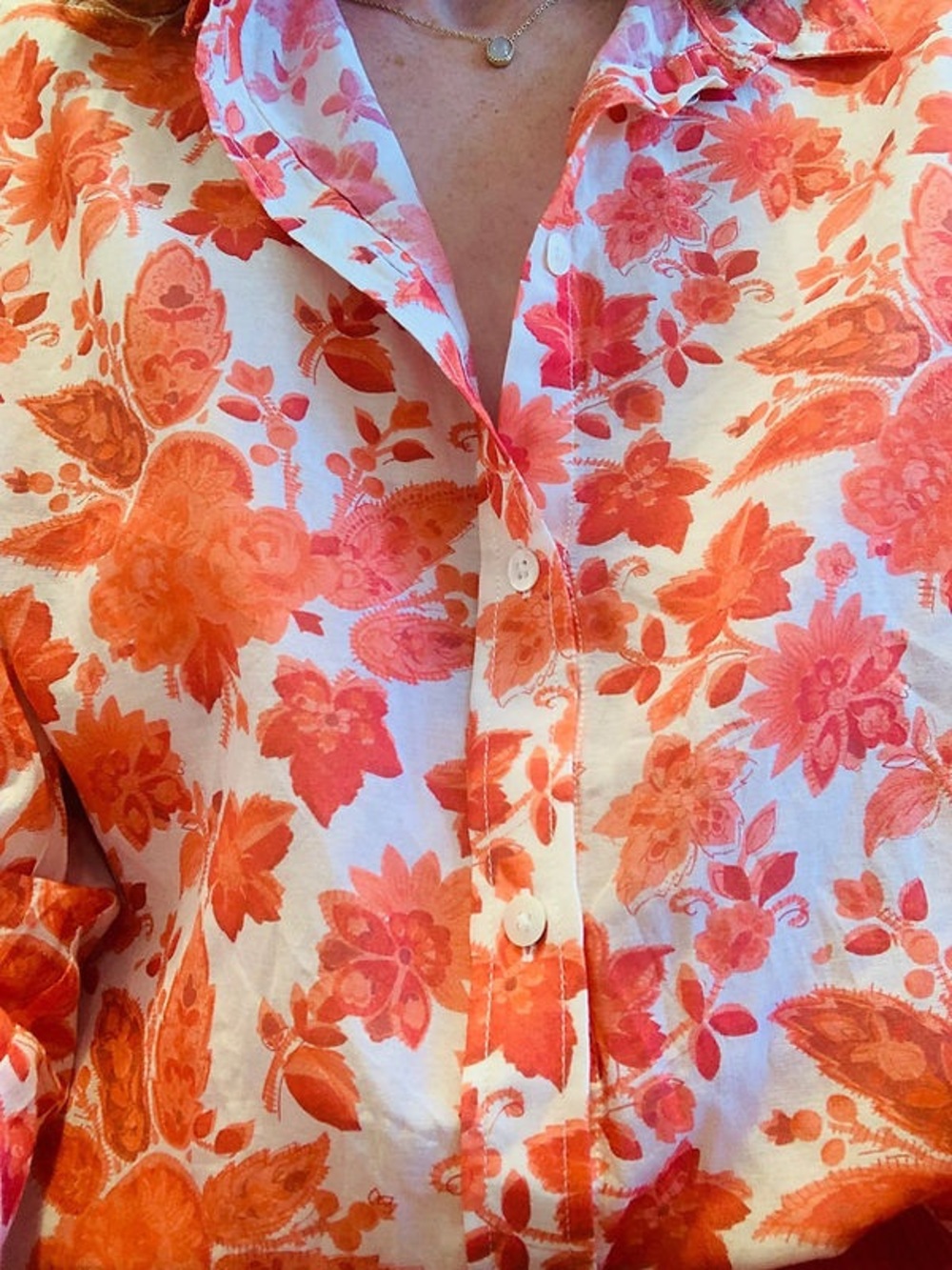 Sezane Pierro Coral Flower Button-Down Shirt Size 34